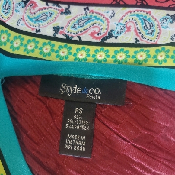 Style & Co V-Neck Short Sleeve Boho Dress Size PS.  Teal, Orange, Yellow, Green - Picture 6 of 8